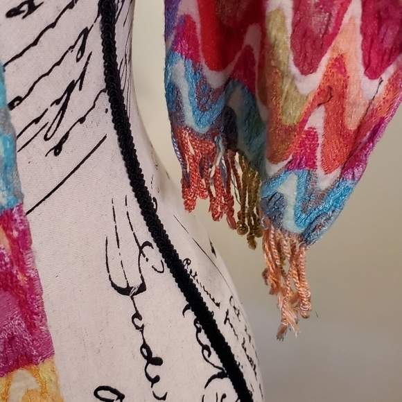 Tolani Vintage Viscose Rainbow Fringe Scarf - Picture 4 of 5